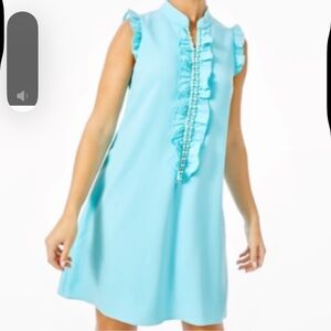 NWT Size S Lilly Pulitzer Adalee Shift Dress in Blue Ibiza Ruffled Sleeveless